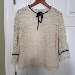 Talbots Ivory Lace Blouse with Black Accents